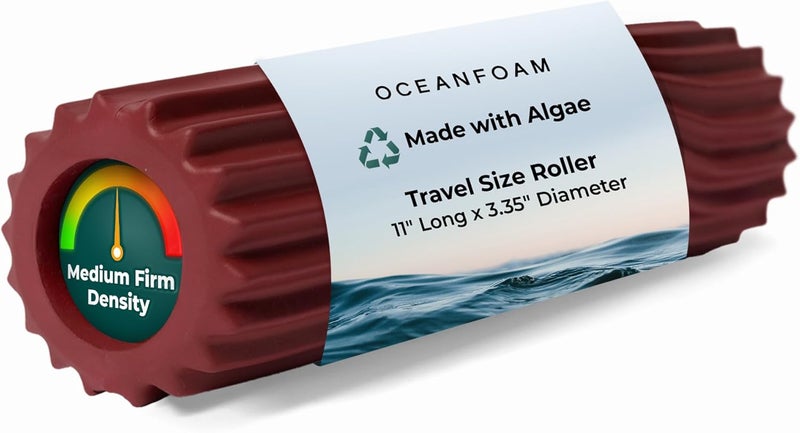 Oceanfoam Ripple Travel Foam Roller (11" x 3.35") Firm Mini Foam Roller for Physical Therapy, Deep Tissue Massage, Back Pain - High Density, Ergonomic Wave Textured - Yoga, Pilates, Exercise (Maroon) - Image 1